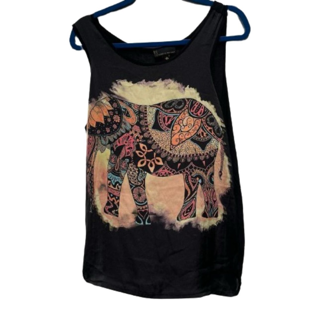 Jeans By Buffalo Elephant Print Black And Multi Tank Top
